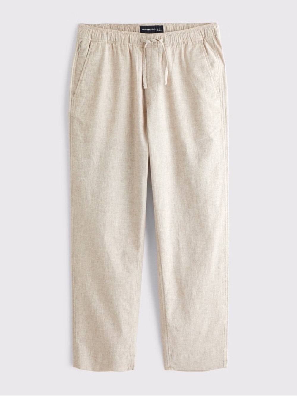 Abercrombie & Fitch Men's Loose Fit Beige Linen-Blend Pull On Pants - L Long